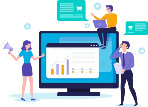 ilustracion de personas trabajando en finanzas y marketing